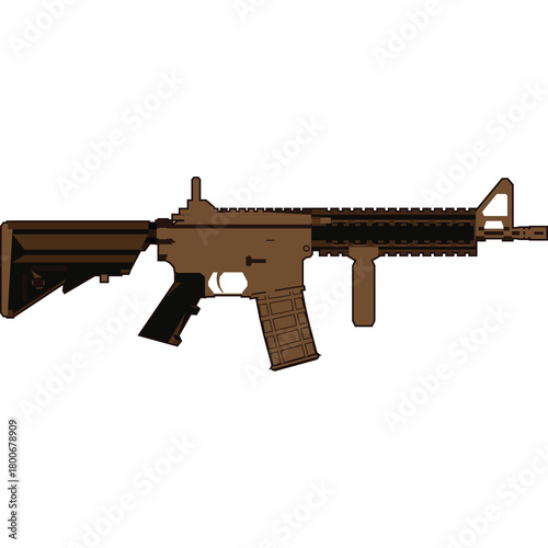 Brown Assault Rifle with Black Accents Isolated on Transparent Background Detailed Illustration Weaponry Firearm Combat Equipment Military Style