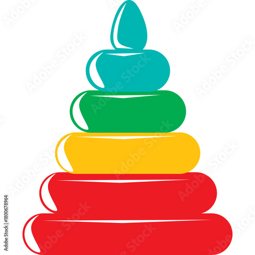 Brightly Colored Stacking Toy Rings Ascending in Size with a Rounded Shape and White Background