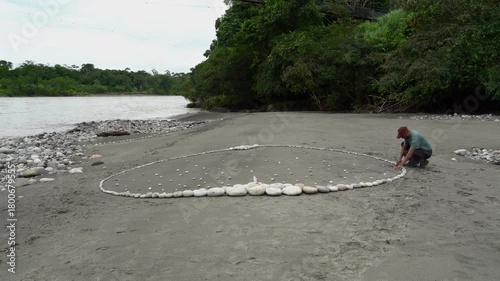 Man and natural stone art, Zen and meditation 