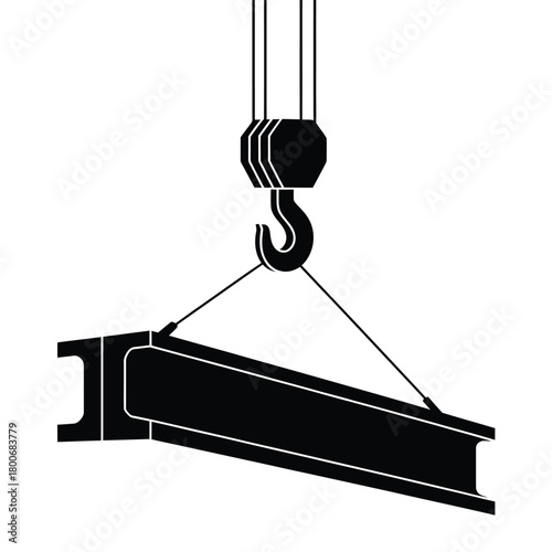 Construction crane lifting steel i beam silhouette