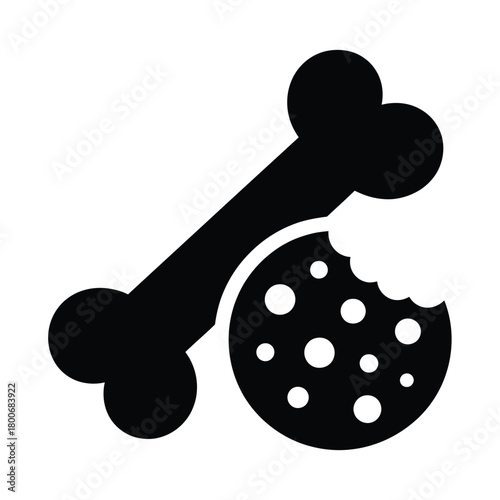Black silhouette of a dog bone and a bitten cookie