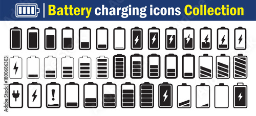 Battery icons set. level, energy, full. Power low up status. vector illustration eps 10