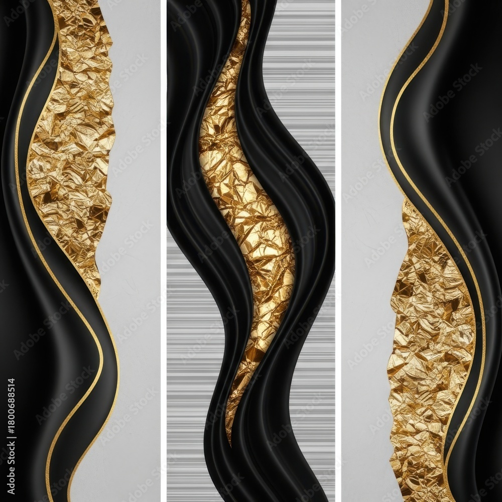 Fototapeta premium 3d abstract black and gold waves
