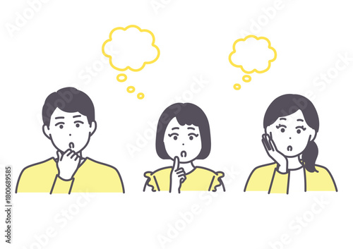 若い親子が話を聞いて、考える様子のイラスト