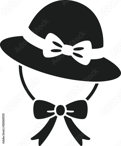 Black Easter bonnet with white bow and chin strap fashion