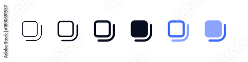 Copy or Duplicate Icons, Rounded square corner icon set featuring smooth outlined and solid variations with a curved accent edge, for UI elements, app frames, highlights, and modern interface design.