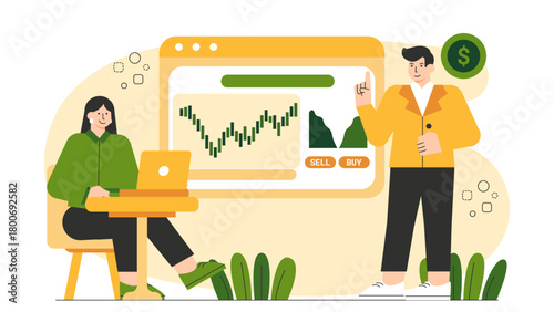 Online Stock Market Trading Concept Flat Vector Illustration