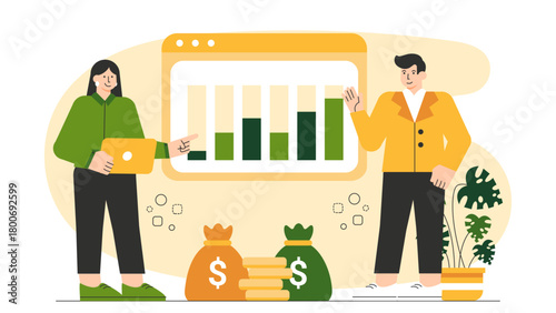 Flat Design Financial Success and Profit Sharing Flat Vector Illustration
