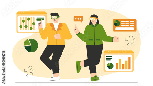 Flat Design Virtual Team Working in Metaverse Flat Vector Illustration