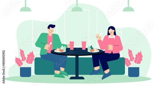 Business People Having Lunch Break Together Flat Vector Illustration