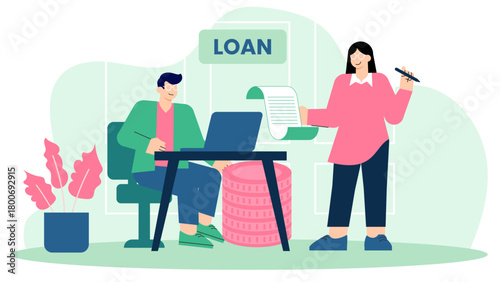 Business People Applying for Business Loan Flat Vector Illustration