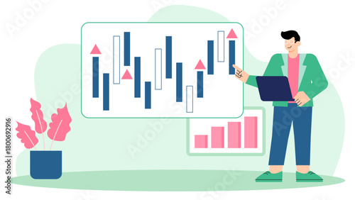 Online Stock Market Trading Concept Flat Vector Illustration