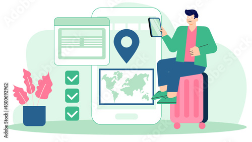 Flat Design Business Travel Planning and Booking Flat Vector Illustration