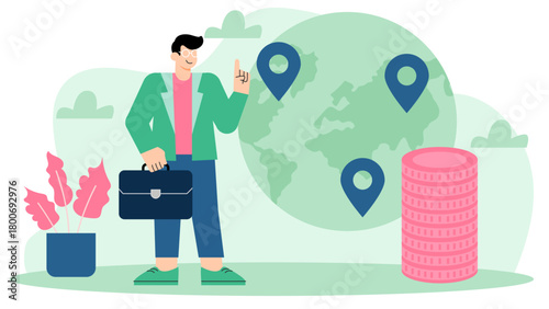 Flat Design Business People Expanding Overseas Flat Vector Illustration