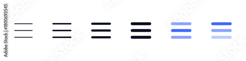 Hamburger Menu icon set featuring three horizontal lines in outline and solid variations, ideal for navigation drawers, mobile interfaces, hidden menus, and UI toggles.