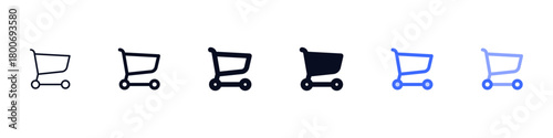 Shopping cart icon set | classic market trolley icon with multiple outline and filled styles, for e-commerce and retail interfaces, checkout pages, retail apps, and modern online shopping interfaces.