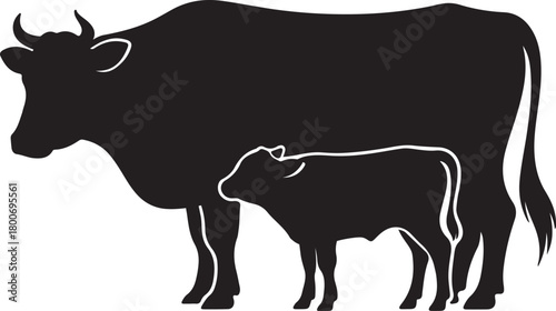 Cow and Calf Silhouette Icon Farm Animal Vector Illustration 