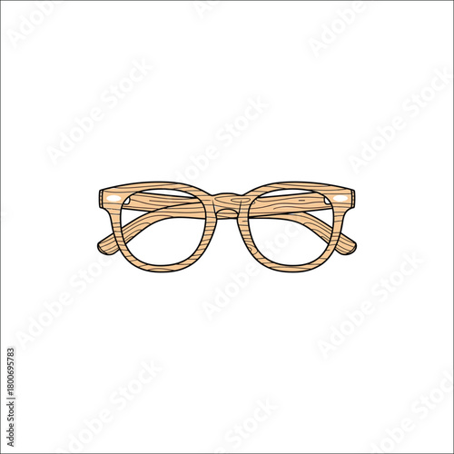 Stylish wooden frame eyeglasses illustration with a vintage feel