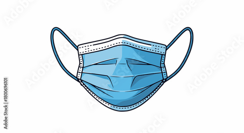 Light blue disposable medical face mask with ear loops, isolated on a white background, for protection against viruses and pollution.