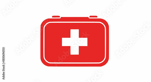 A simple graphic illustration of a red first aid kit with a white cross symbol on its front, set against a clean white background.