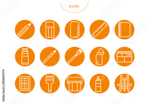 画材道具　アイコン ピクトグラム　ベクター イラスト　セット