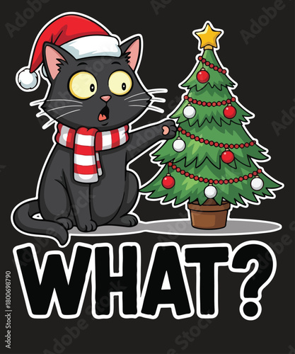 Funny Cat Christmas Shirt What? T-shirt design vector, Christmas Tree Knocked Over, Tee Cute, Holiday Cat Lover T-Shirt, Humorous, Xmas Gift for Pet Owners, Funny Cat shirt, Funny Cat owner
