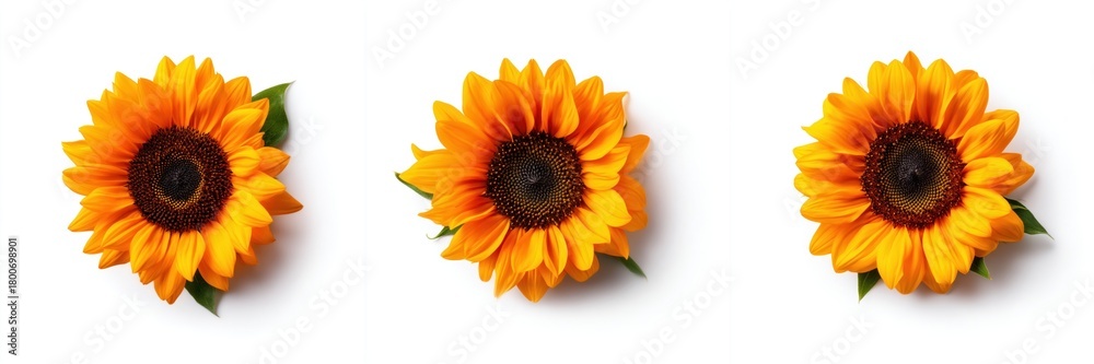 Obraz premium Vibrant Sunflowers Isolated on White Background, Top View
