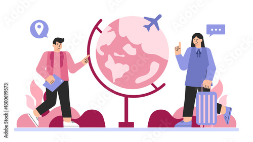 Flat Design Global Business Travel and Networking Flat Vector Illustration
