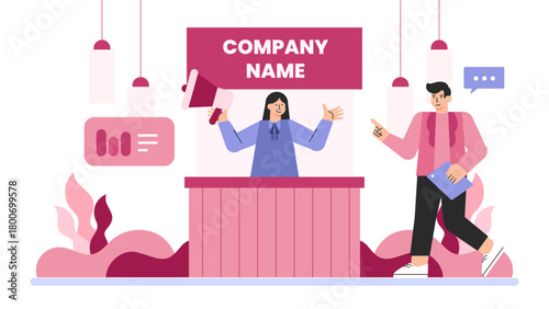 International Trade Fair and Business Exhibition Flat Vector Illustration