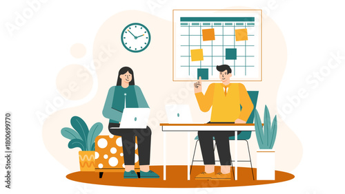 Corporate Marketing Team Planning Campaign Flat Vector Illustration