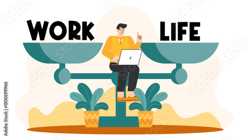 Flat Design Work-Life Balance for Professionals Flat Vector Illustration