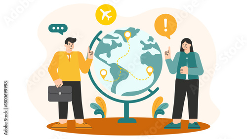 Flat Design Global Business Travel and Networking Flat Vector Illustration