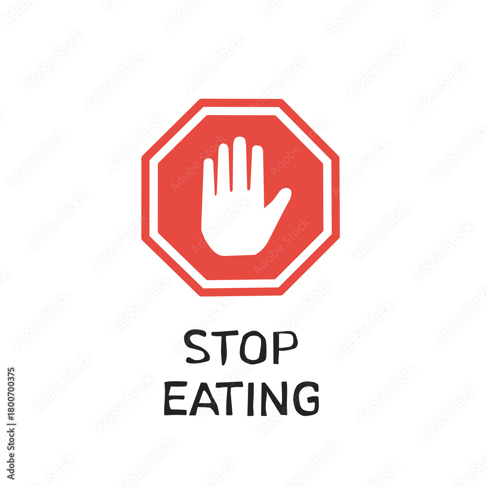 Obraz premium Stop Eating Sign in Flat Hand-Drawn Style for Ramadan Reminder Graphic
