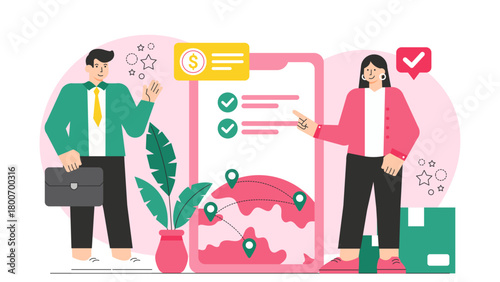 Flat Design Business Expansion to Global Markets Flat Vector Illustration