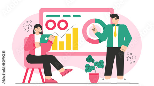 Business People Setting Key Performance Indicators Flat Vector Illustration