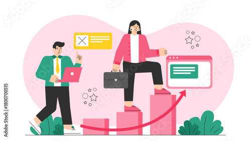 Employee Career Growth and Promotion Concept Flat Vector Illustration