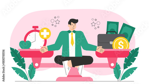 Flat Design WorkLife Balance for Professionals Flat Vector Illustration