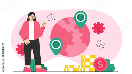 Flat Design International Business Currency Exchange Flat Vector Illustration