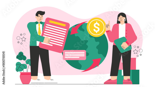 Business People Discussing Import-Export Documents Flat Vector Illustration