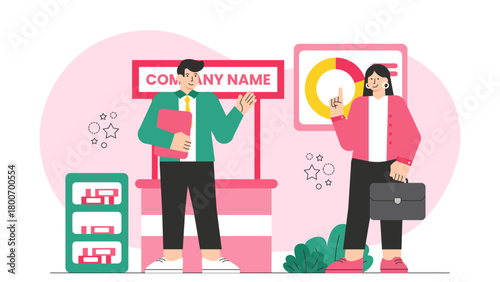 International Trade Fair and Business Exhibition Flat Vector Illustration