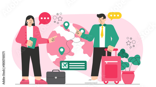 Flat Design Global Business Travel and Networking Flat Vector Illustration