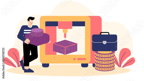 3D Printing for Business Prototyping Flat Vector Illustration