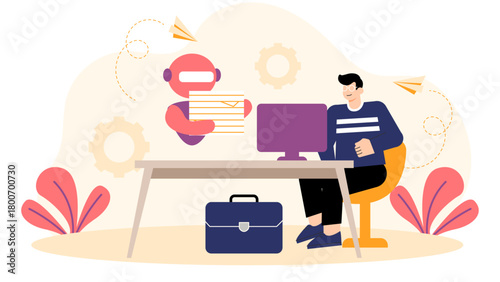 Business People Using Virtual Assistants for Work Flat Vector Illustration