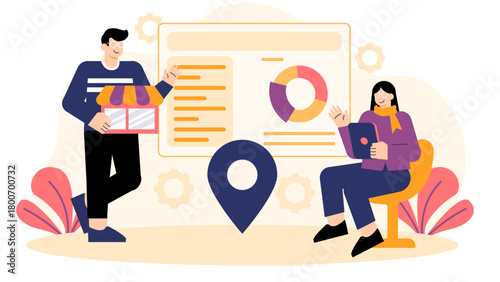 Business People Doing Market Positioning Analysis Flat Vector Illustration