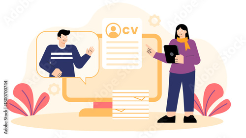 HR Manager Conducting Online Job Interview Flat Vector Illustration