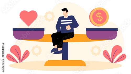 Flat Design Work-Life Balance for Professionals Flat Vector Illustration
