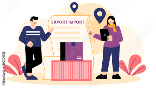 Business People Discussing Import-Export Documents Flat Vector Illustration
