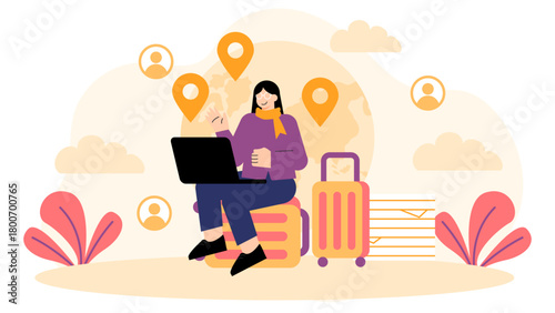 Flat Design Global Business Travel and Networking Flat Vector Illustration