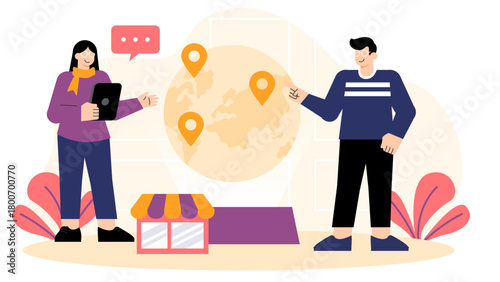 International Trade Fair and Business Exhibition Flat Vector Illustration