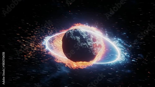 Cosmic Inferno: Fiery Asteroid's Dramatic Journey Through Space